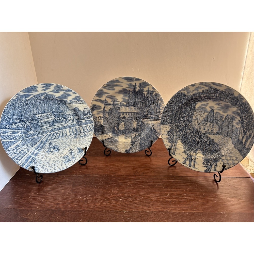American Atelier At Home Blue Toile 5217 Three Salad Plates 8" Diameter‎